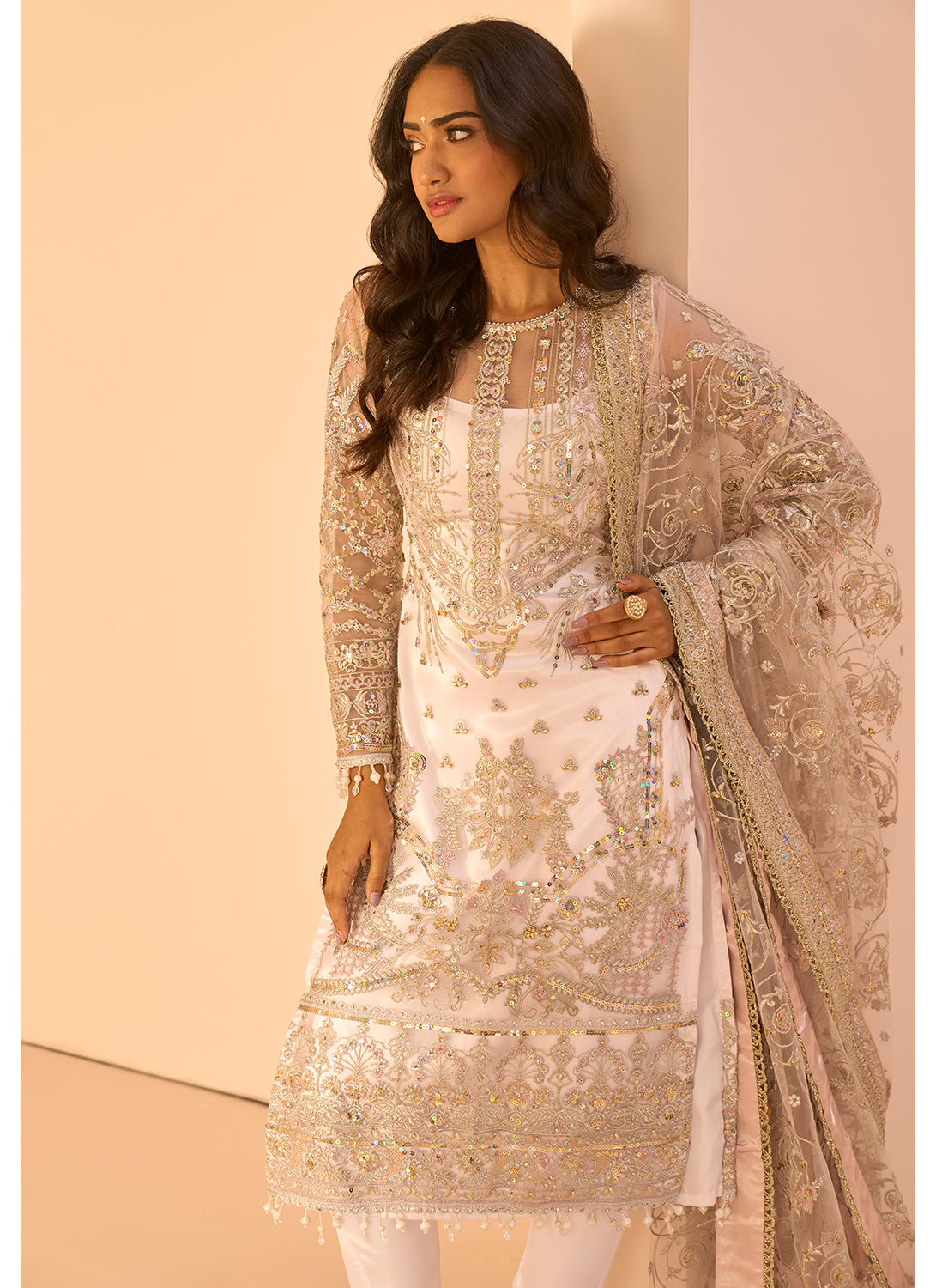 Soft Blush Embroidered Straight Suit
