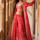 Red and Gold Embroidered Pant Set With Jacket