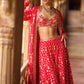 Red and Gold Embroidered Pant Set With Jacket
