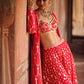 Red and Gold Embroidered Pant Set With Jacket