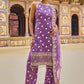 Purple and Gold Hand Embroidered Palazzo Suit