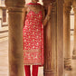Red and Gold Hand Embroidered Straight Suit