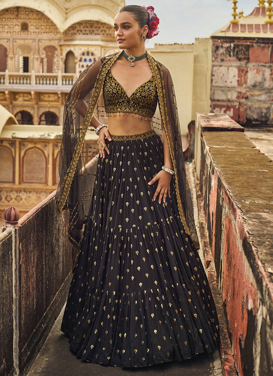 Black and Gold Embroidered Lehenga