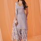 Grey White Floral Printed Punjabi Suit