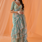 Mint Blue White Floral Printed Saree