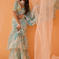 Mint Blue White Floral Printed Saree