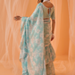 Mint Blue White Floral Printed Saree
