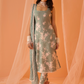 Dusty Green White Floral Printed Straight Suit