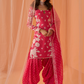 Hot Pink White Floral Printed Straight Suit