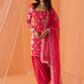 Hot Pink White Floral Printed Straight Suit