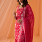 Hot Pink White Floral Printed Straight Suit