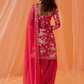 Hot Pink White Floral Printed Straight Suit