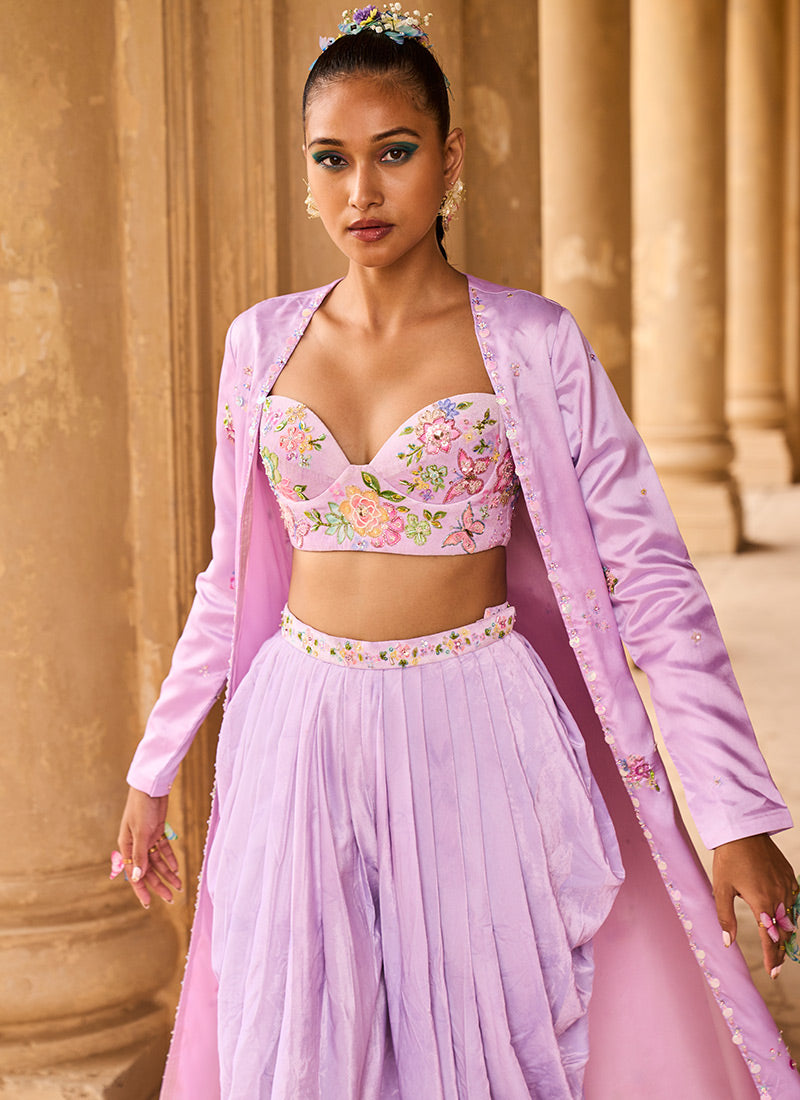 Light Purple Embellished Jacket Set