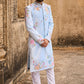 Light Blue Hand Embroidered Velvet Sherwani