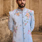 Light Blue Hand Embroidered Velvet Sherwani