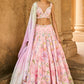 Multicolor Peach Embellished Velvet Lehenga