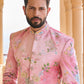 Peachy Pink Hand Embroidered Velvet Sherwani