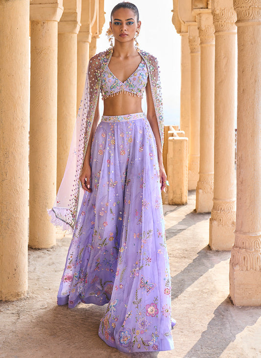 Periwinkle Embellished Crop Sharara Set