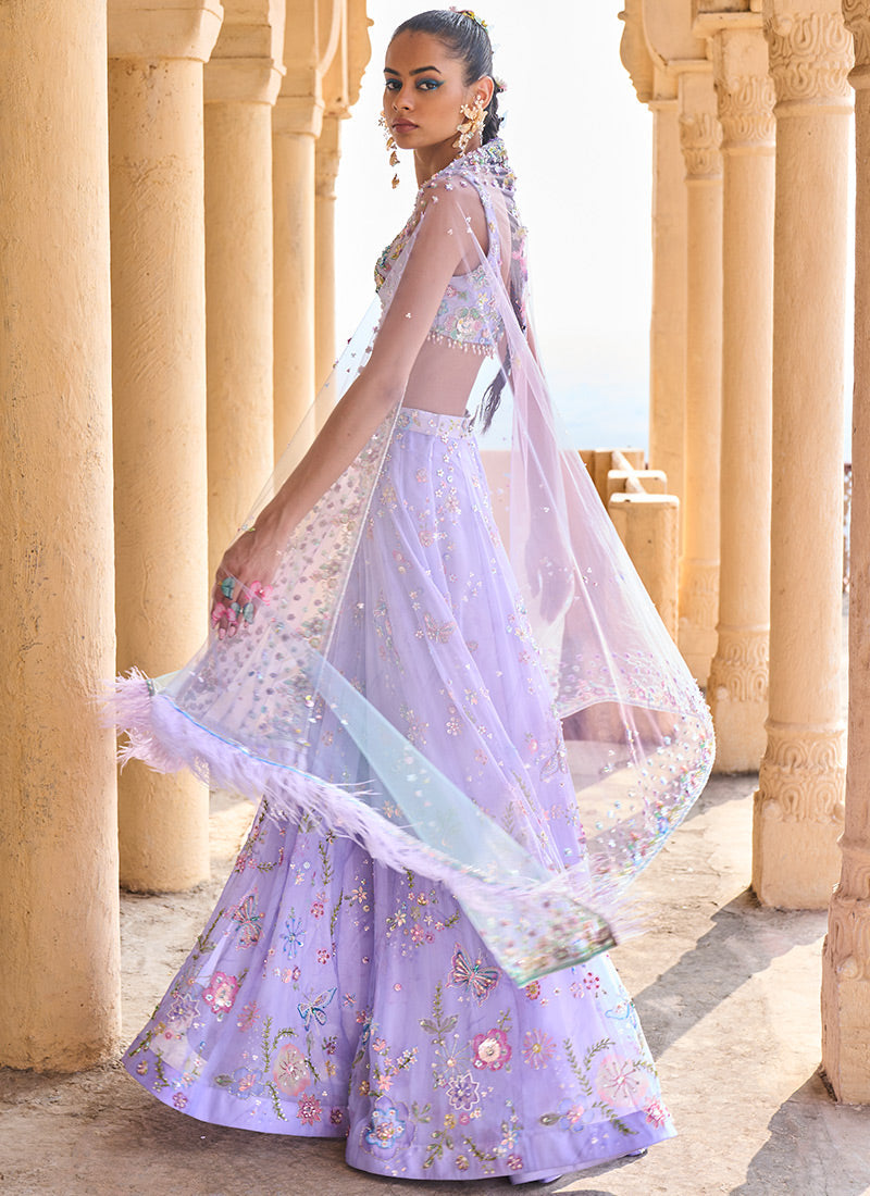 Periwinkle Embellished Crop Sharara Set