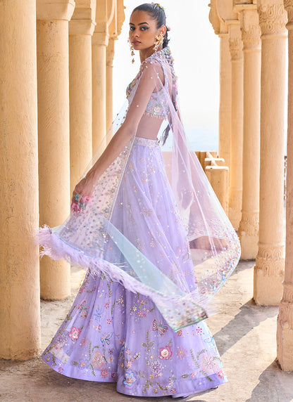 Periwinkle Embellished Crop Sharara Set