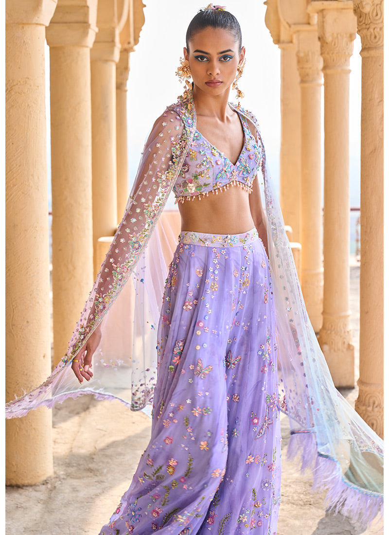 Periwinkle Embellished Crop Sharara Set