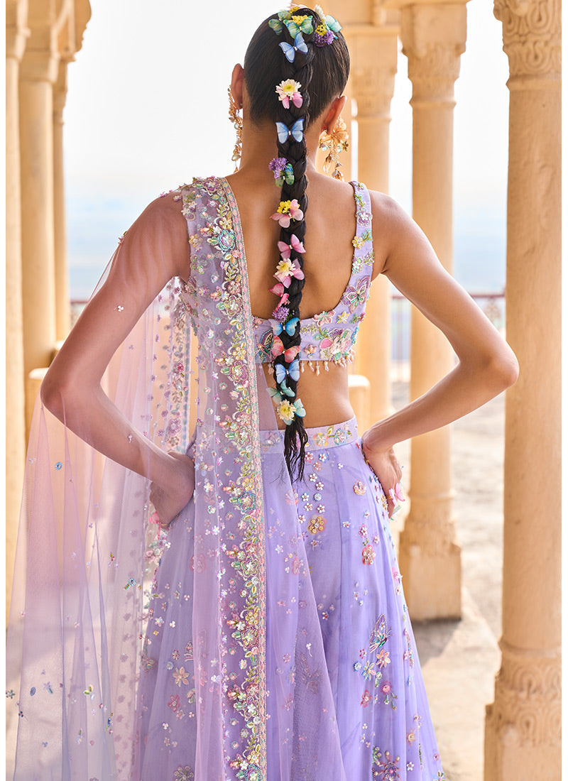 Periwinkle Embellished Crop Sharara Set