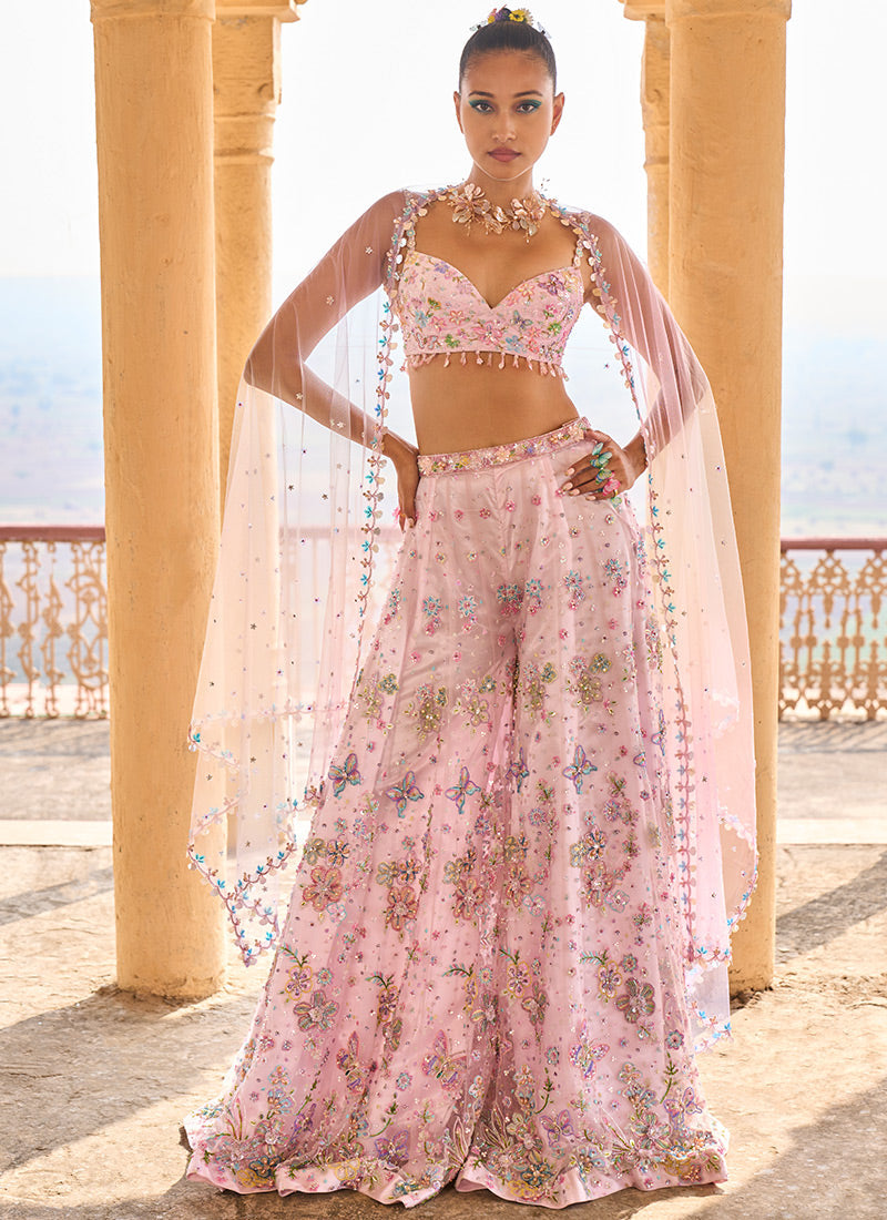 Light Pink Embellished Crop Sharara Set